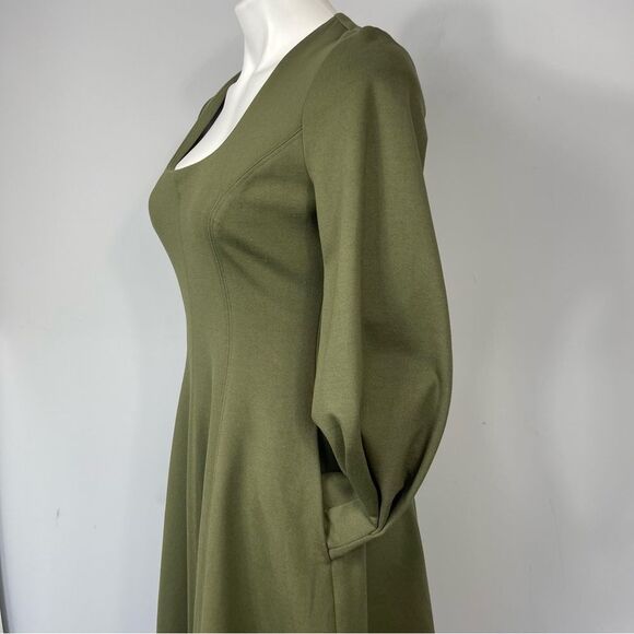 Pearl by Lela Rose Ponte Square Neck Dress Olive Green Long Sleeve A Line 0 Rare - Picture 7 of 16
